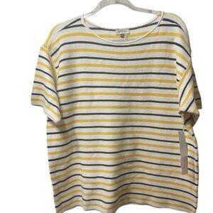 Court & Rowe Yellow White Stripe Silk Cotton 2X Nautical Preppy Summer Top NWT